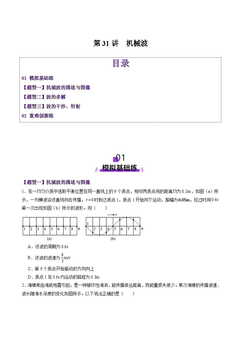 第31讲 机械波（练习）（原卷版）-2025年高考物理一轮复习讲练测（新教材新高考）第1页