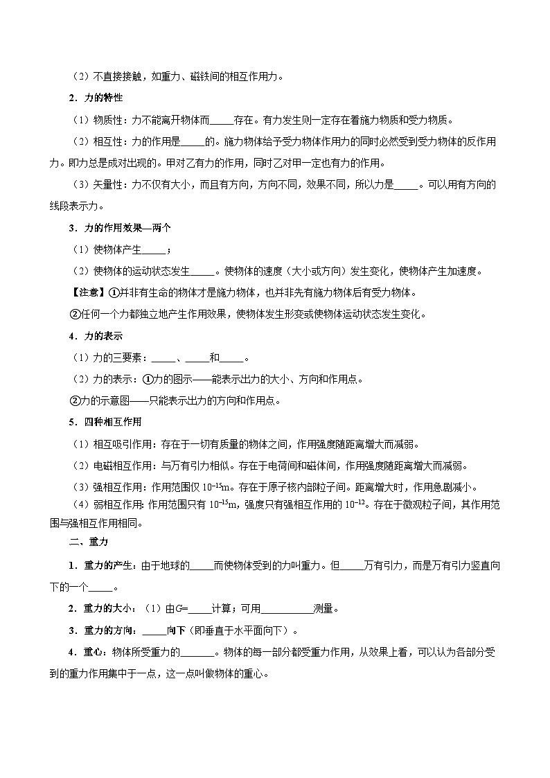 专题03 相互作用（知识梳理 8大考点精讲精练 实战训练）（原卷版）-2025年高中物理学业水平合格性考试总复习（江苏专用）第2页