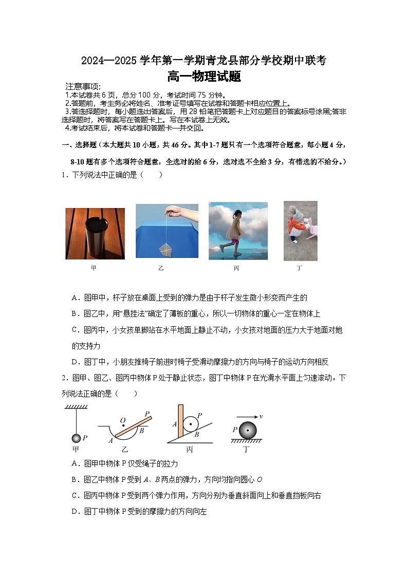 河北省秦皇岛市青龙满族自治县部分学校2024-2025学年高一上学期11月期中联考物理试题第1页