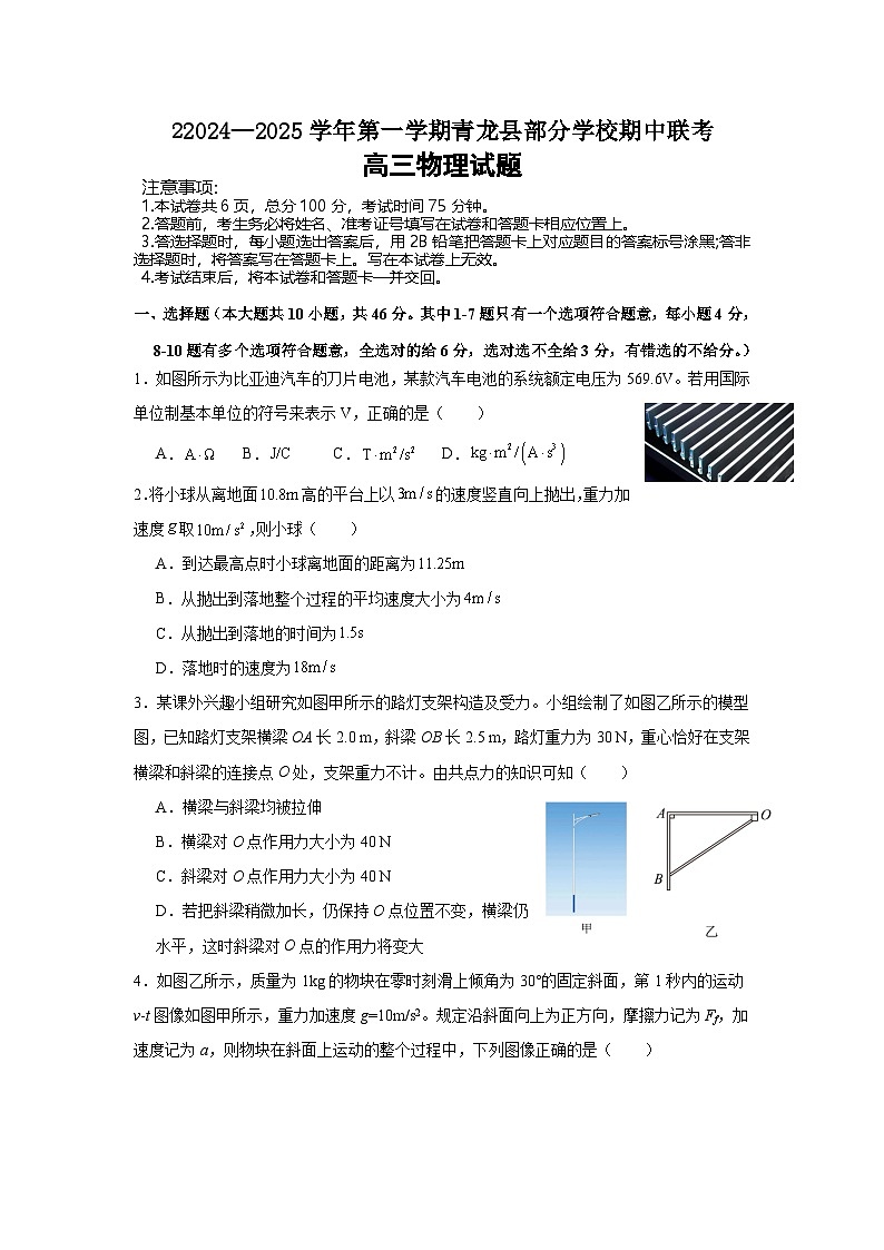 河北省秦皇岛市青龙满族自治县青龙部分学校2024-2025学年高三上学期11月期中联考物理试题第1页