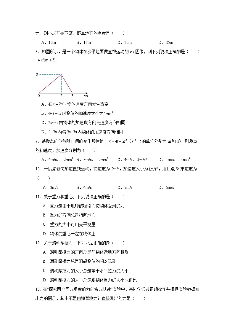 2025年江苏省盐城市高中学业水平合格性考试调研卷物理试题（一）第2页