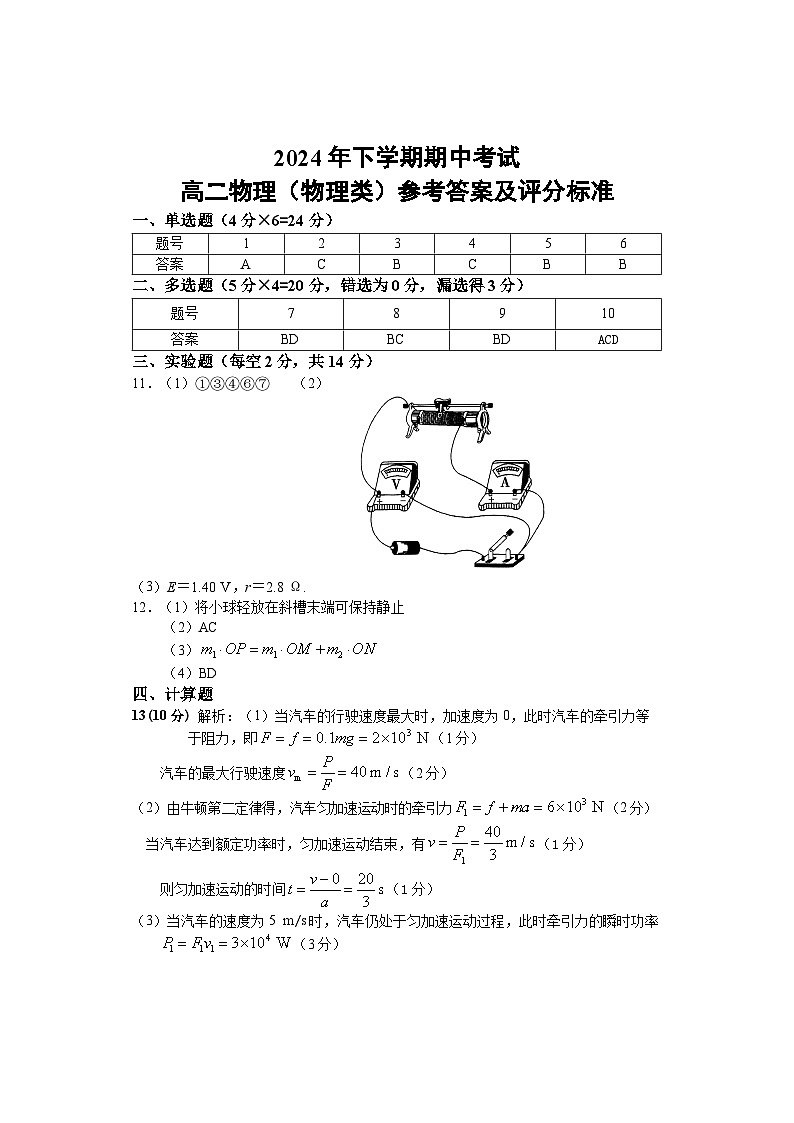 期中考试 高二物理（物理类） 改 答案2第1页