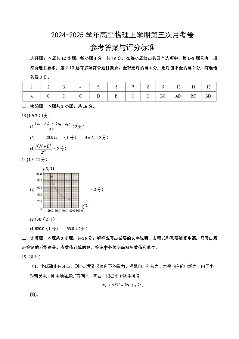 高二物理上学期第三次月考卷02（参考答案）（人教版2019）第1页