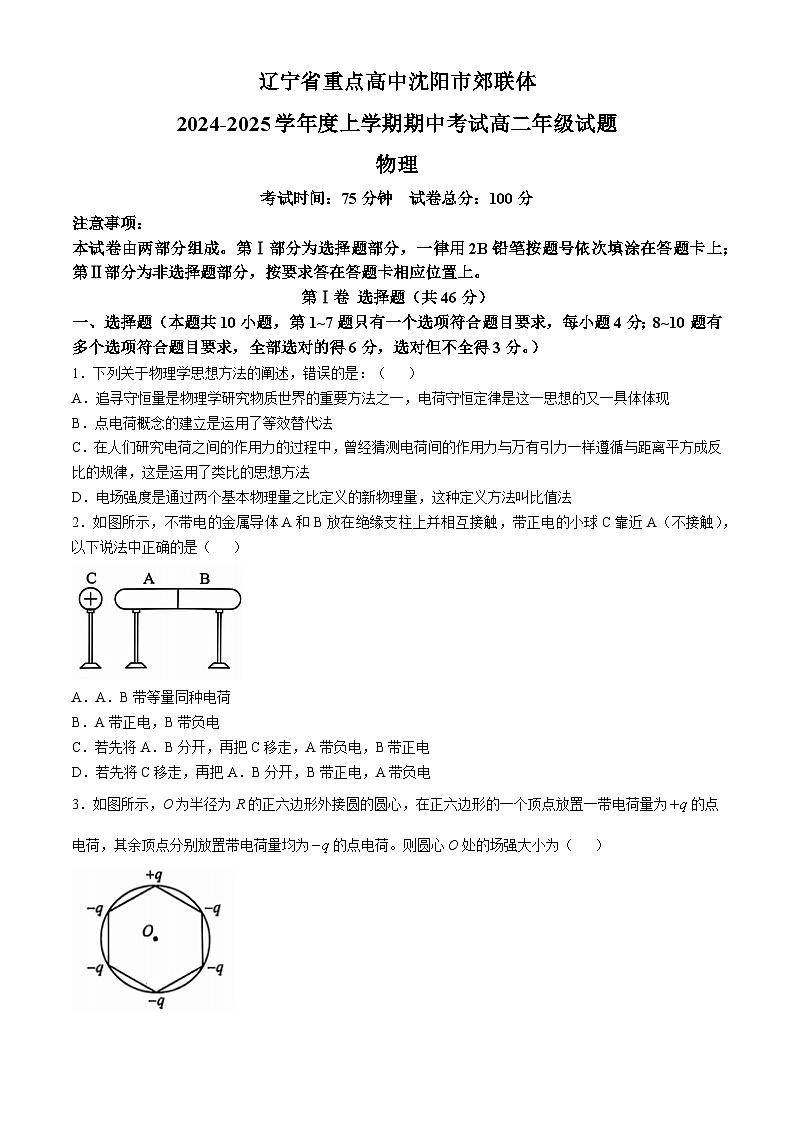 2025重点高中沈阳郊联体高二上学期11月期中考试物理含解析第1页