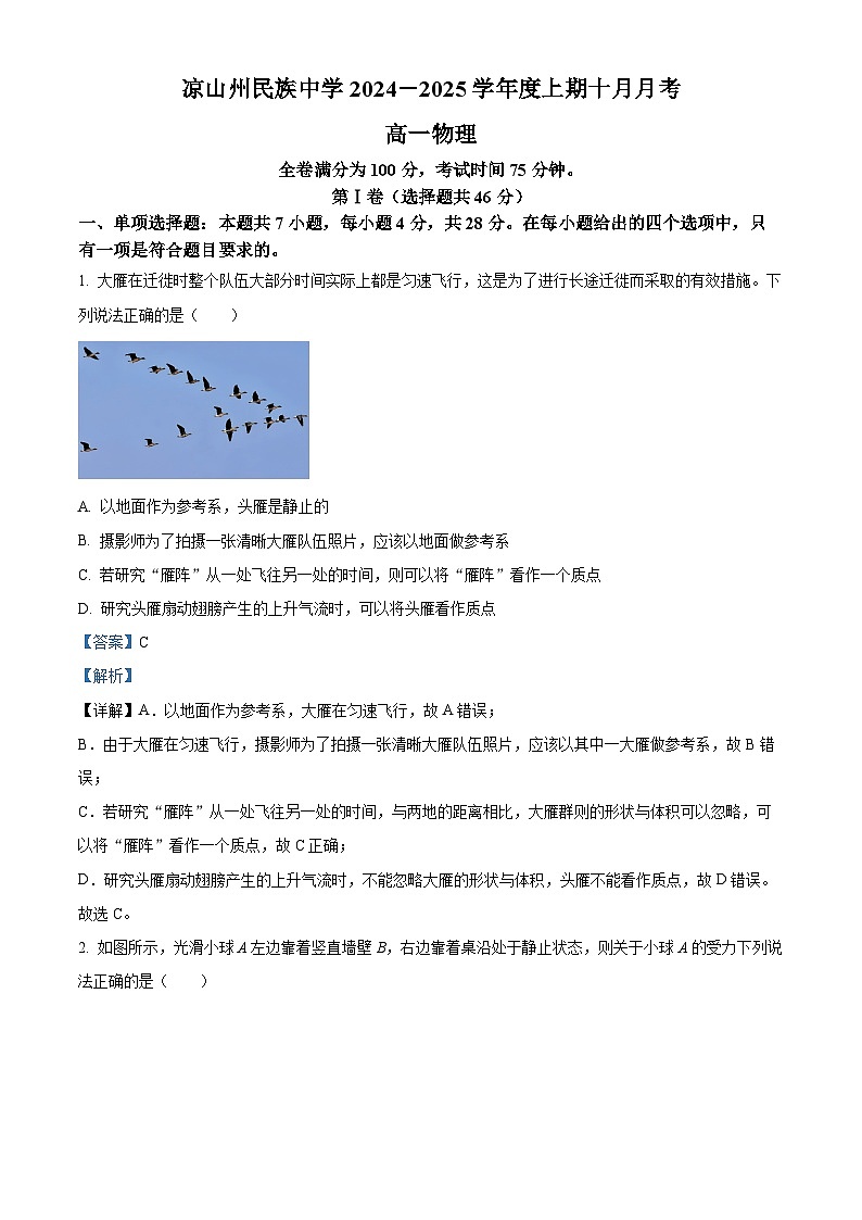四川省凉山州民族中学2024-2025学年高二上学期10月月考物理试题 Word版含解析第1页