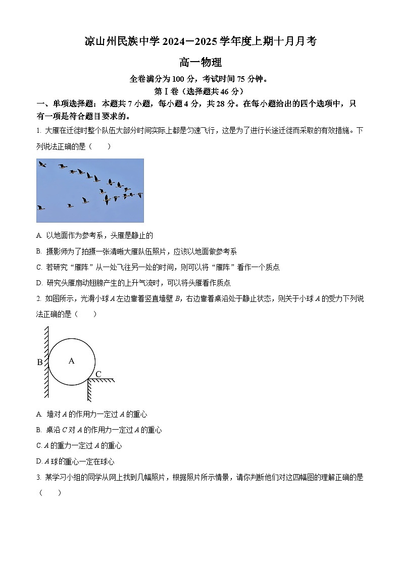 四川省凉山州民族中学2024-2025学年高二上学期10月月考物理试题 Word版无答案第1页