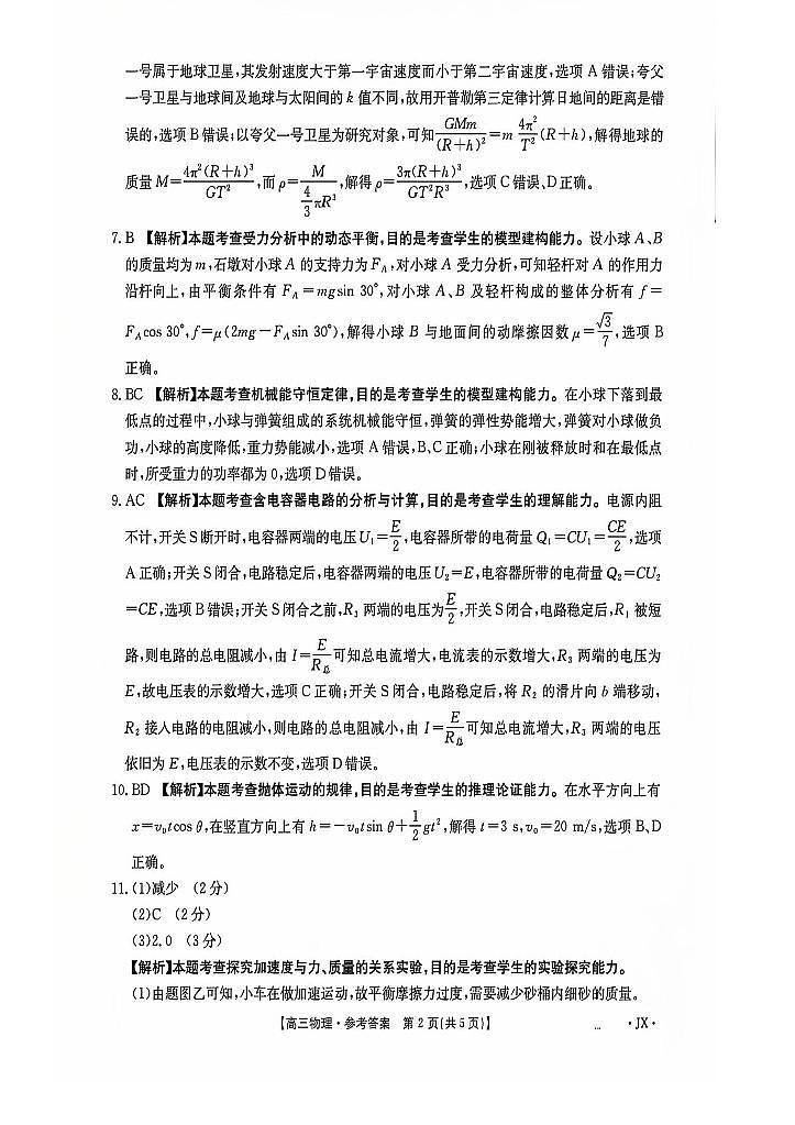 江西省部分高中学校2024-2025学年高三上学期11月联考物理试卷答案第2页
