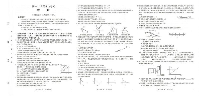 广西名校联盟2024-2025学年高一上学期11月期中考试物理试卷（PDF版附答案）第1页