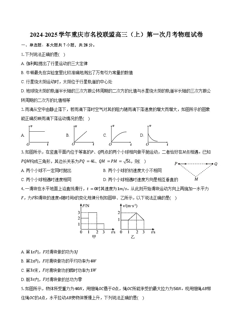 2024-2025学年重庆市名校联盟高三（上）第一次月考物理试卷（含答案）第1页