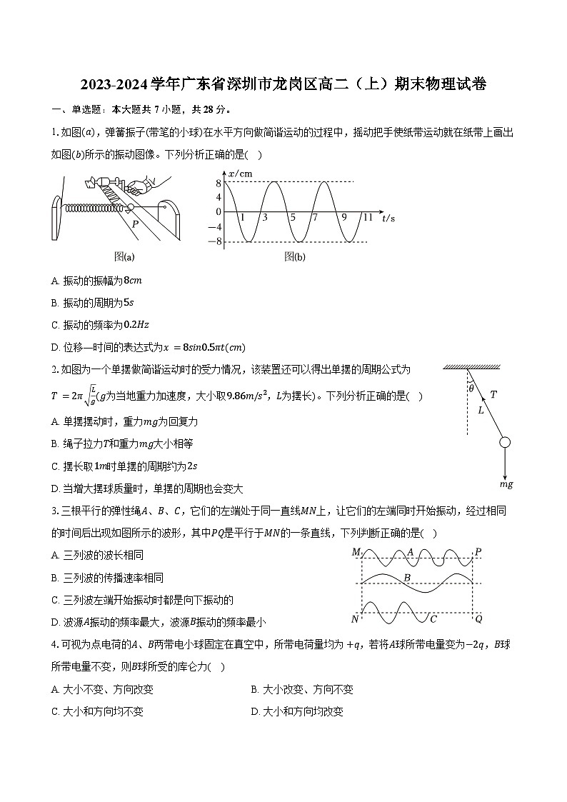 2023-2024学年广东省深圳市龙岗区高二（上）期末物理试卷（含答案）第1页