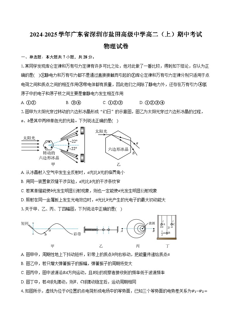 2024-2025学年广东省深圳市盐田高级中学高二（上）期中考试物理试卷（含答案）第1页