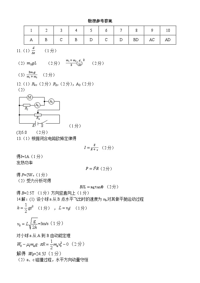 物理参考答案高三第1页