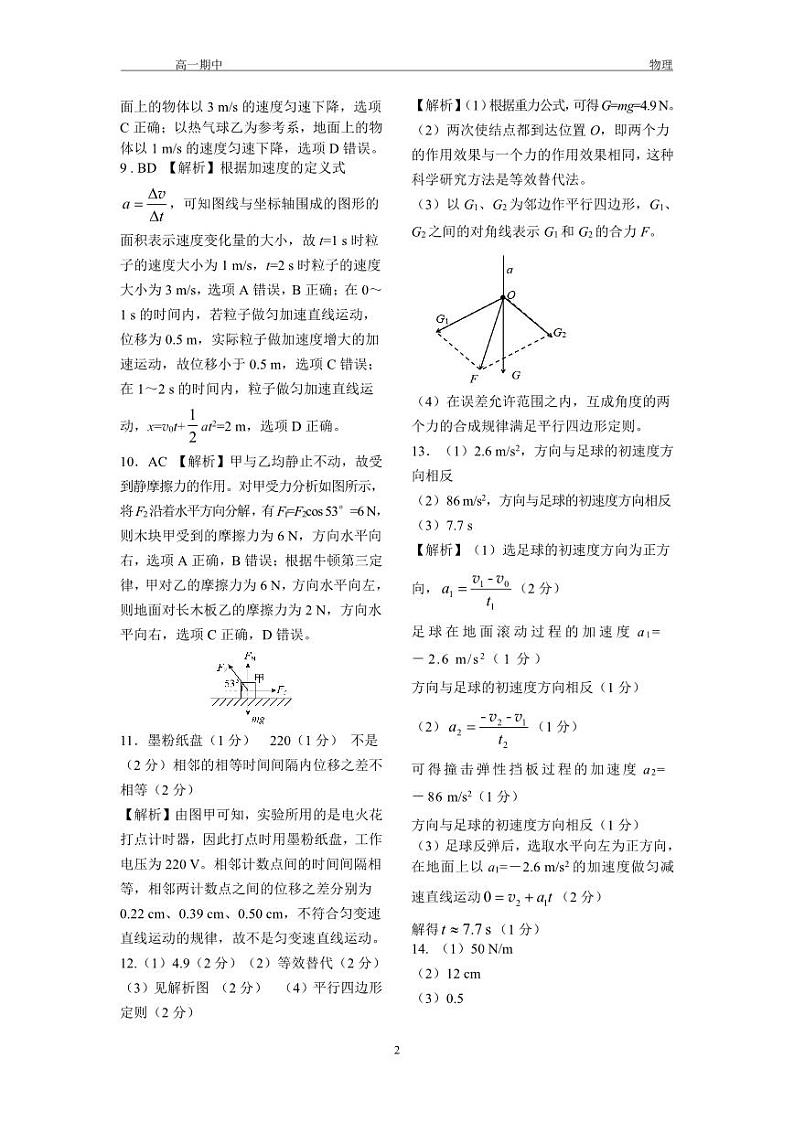 高一物理答案第2页