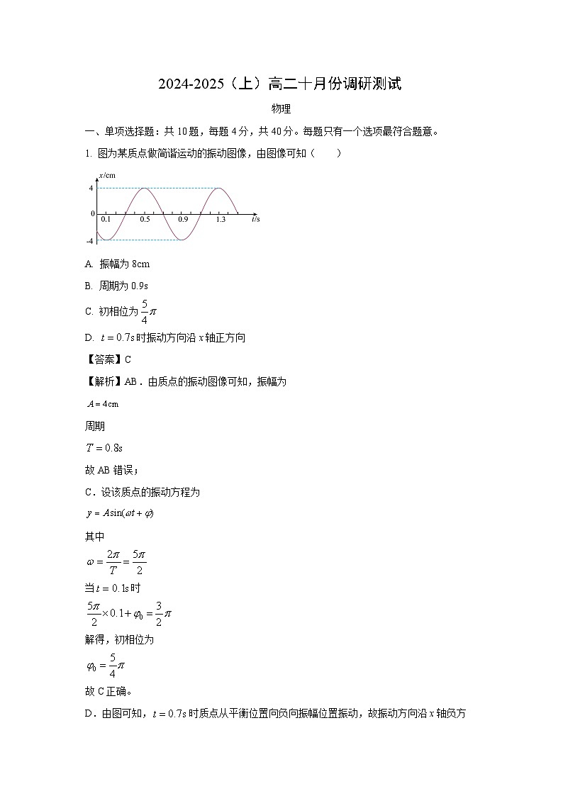 2024~2025学年江苏省南通市高二(上)10月调研测试物理试卷(解析版)第1页