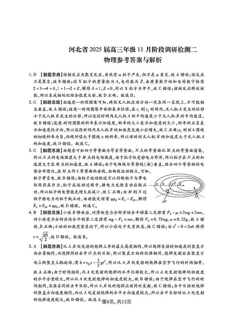 2025届河北省部分学校高三上学期11月阶段调研检测二物理试题答案第1页