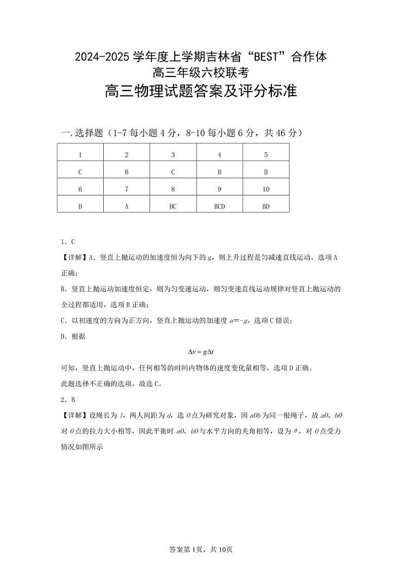 2025届吉林“BEST”合作体六校高三上学期第三次联考物理答案第1页