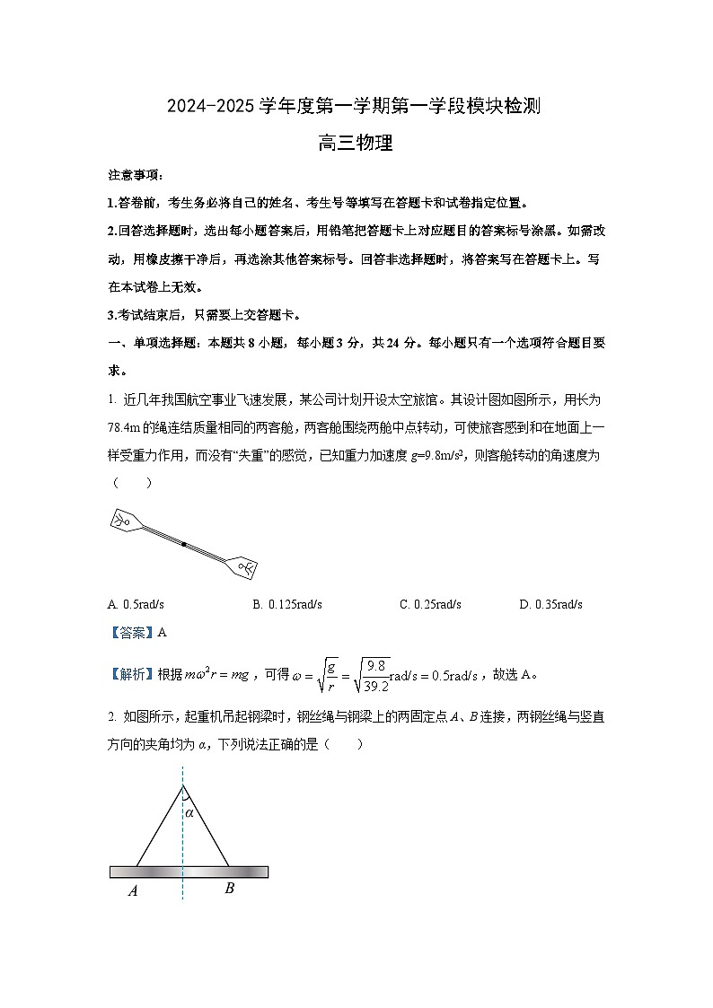 2024~2025学年山东省青岛市高三(上)期中物理试卷(解析版)第1页