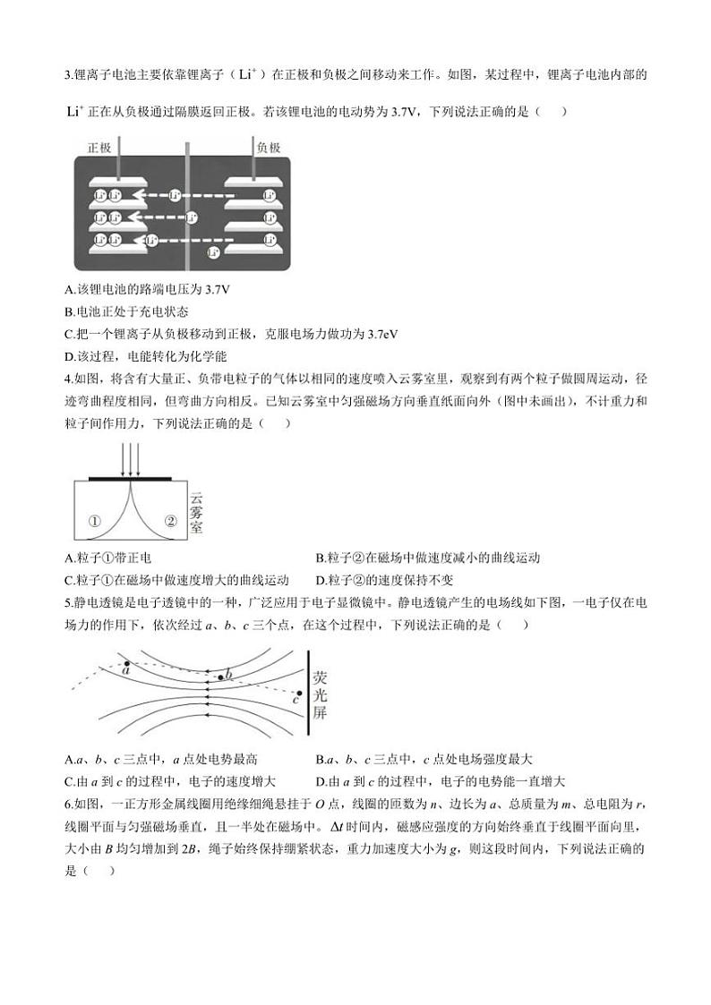 广东省部分学校2024～2025学年高二(上)第一次联合考试物理试卷(含解析)第2页