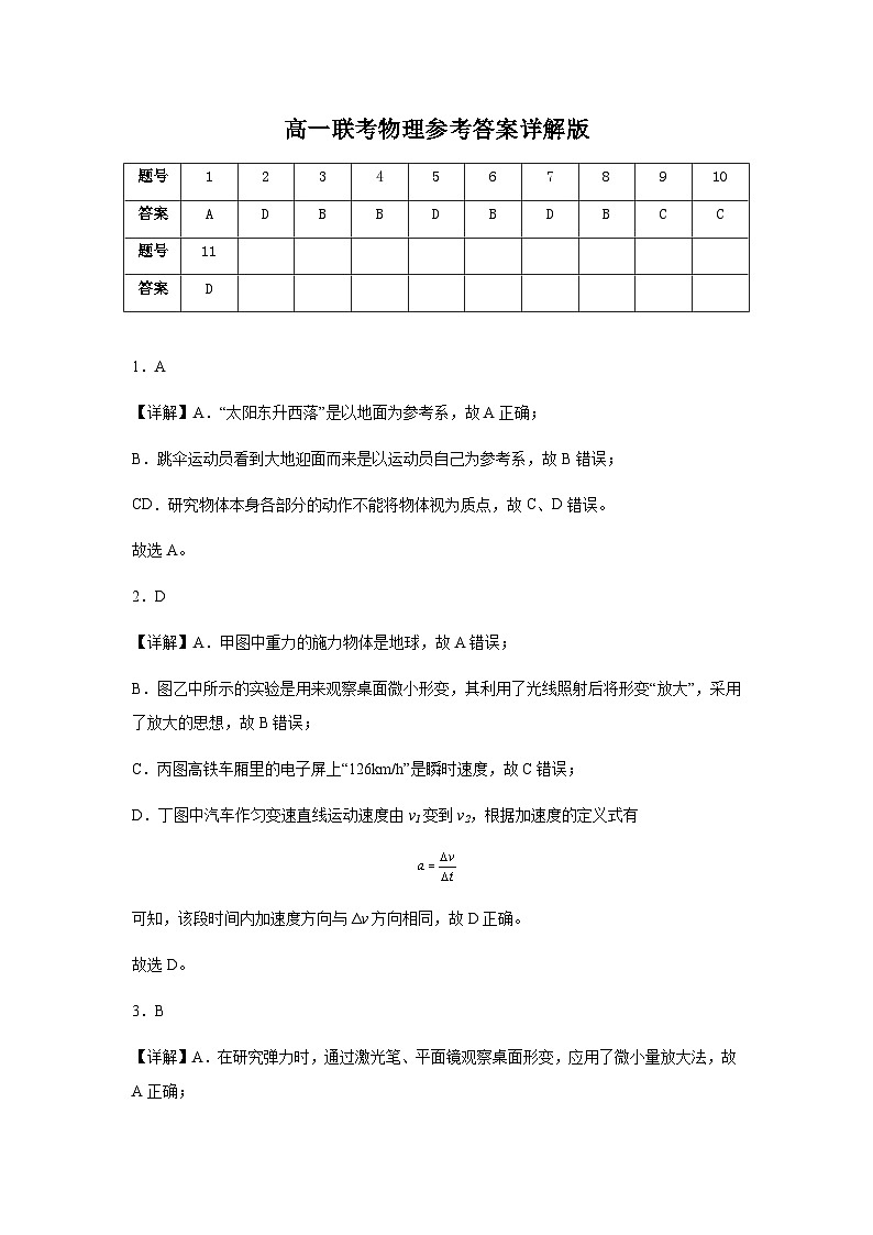 高一联考物理参考答案详解版第1页