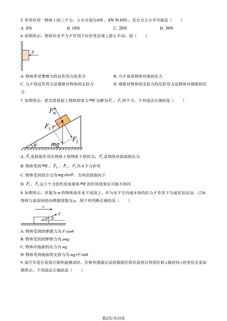 2024北京五十五中高一(上)12月月考物理试卷（教师版）第2页