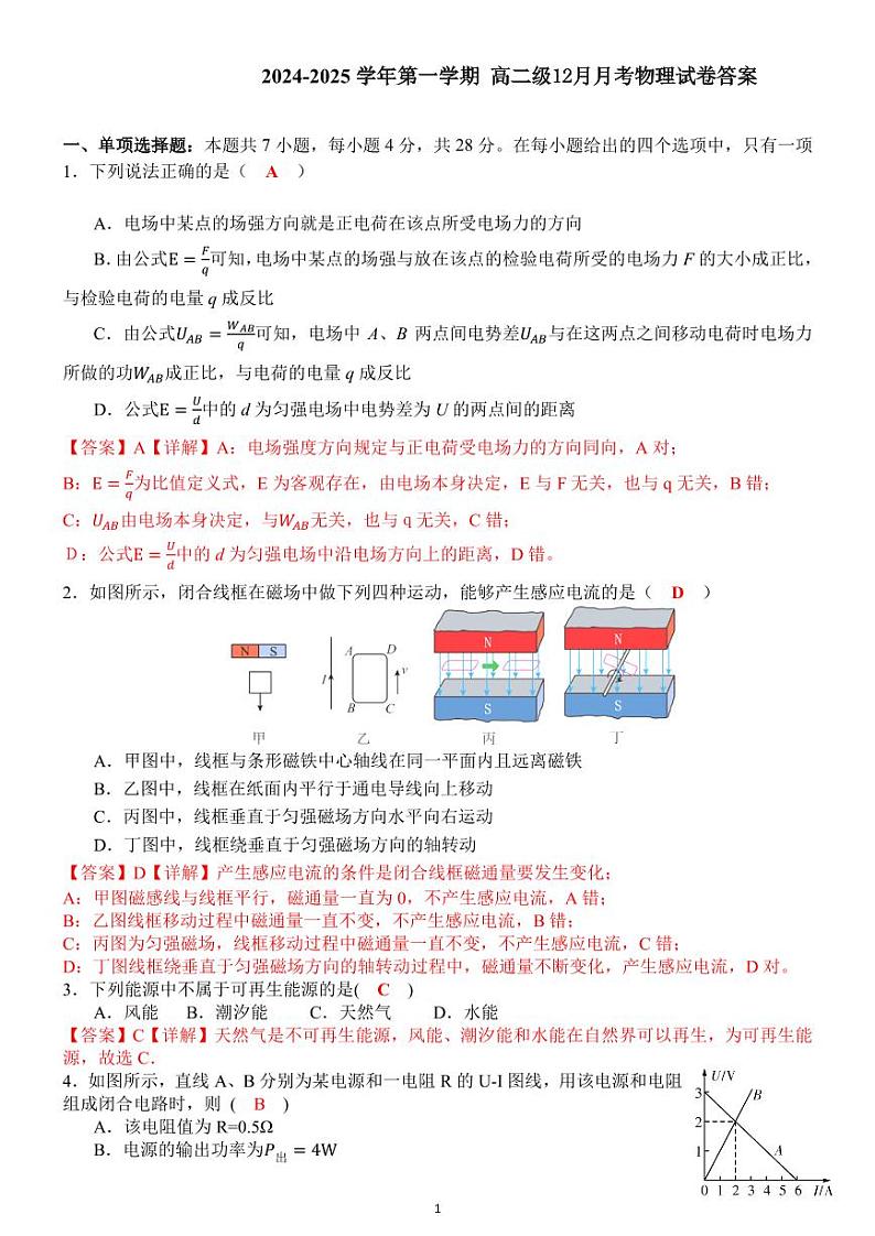 2024-2025年第一学期 高二级12月月考考试 物理试卷【答案版】第1页