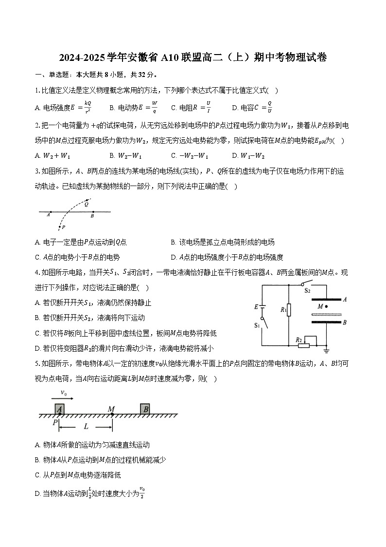 2024-2025学年安徽省A10联盟高二（上）期中考物理试卷（含答案）第1页