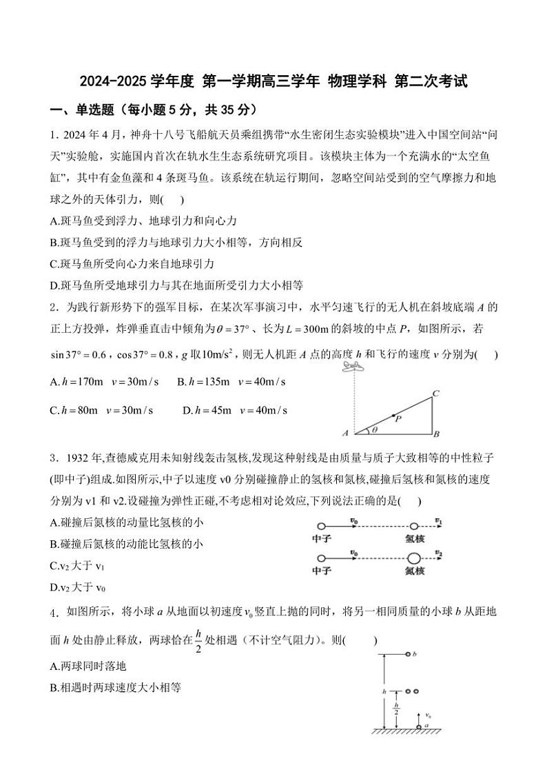 2025届黑龙江省牡丹江市海林市朝鲜族中学高三(上)第二次月考(期中)物理试卷(含答案)第1页