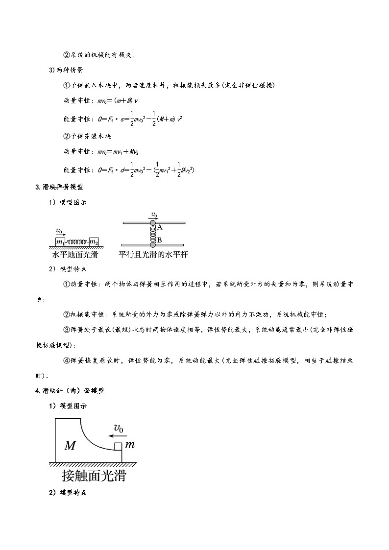 模型34 滑块木板、子弹木块、滑块弹簧、滑块斜(曲)面问题（原卷版）第2页