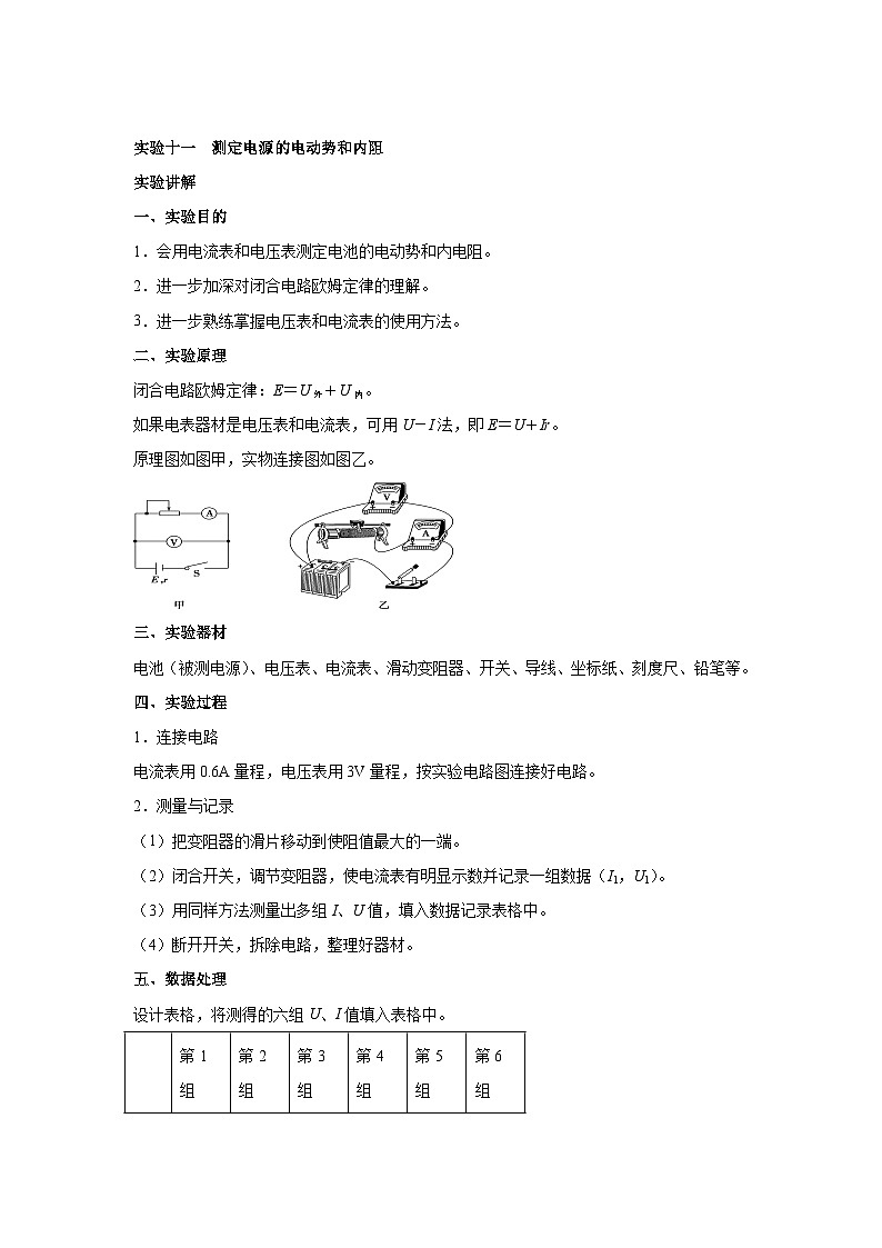 高中物理微专题-实验十一 测定电源的电动势和内阻考点复习训练第1页