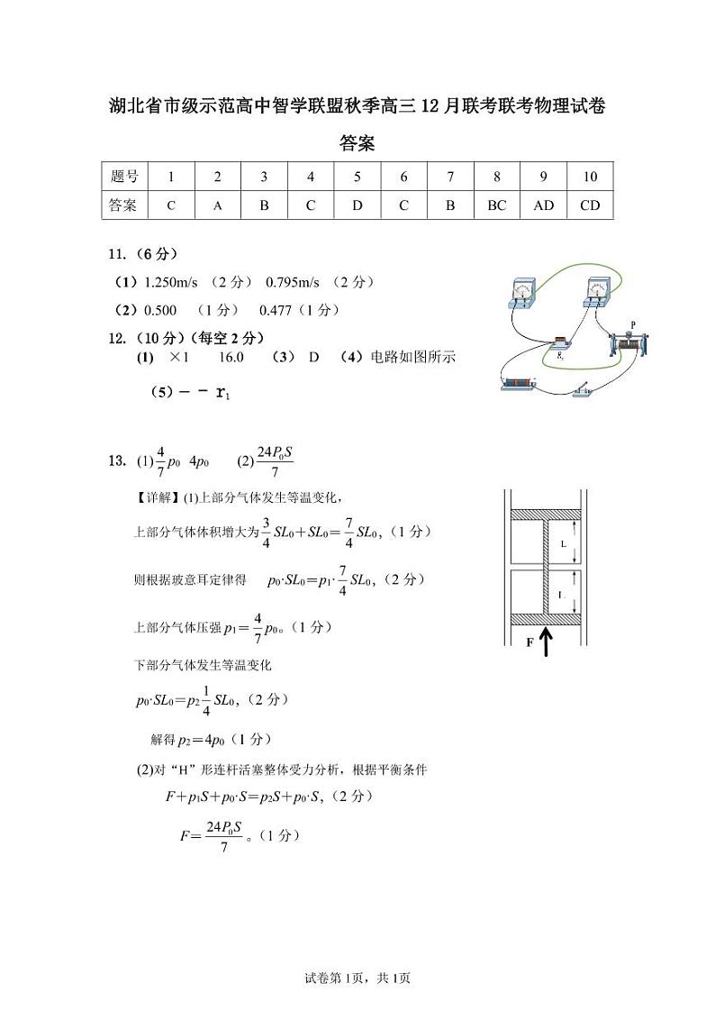 高三12月联考试卷解析（物理）第1页