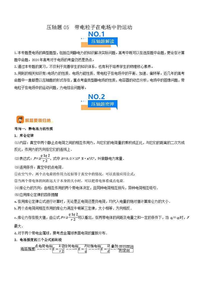 压轴题05 带电粒子在电场中运动（原卷版）第1页
