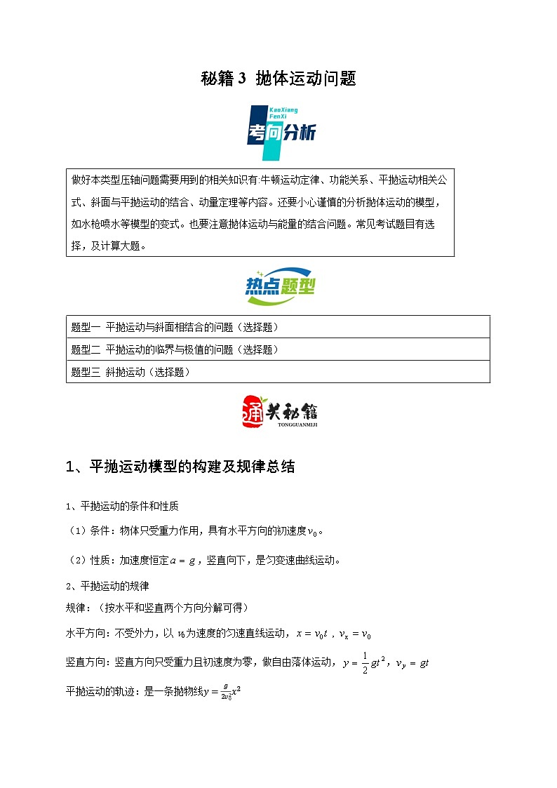 秘籍3 抛体运动问题（解析版）第1页