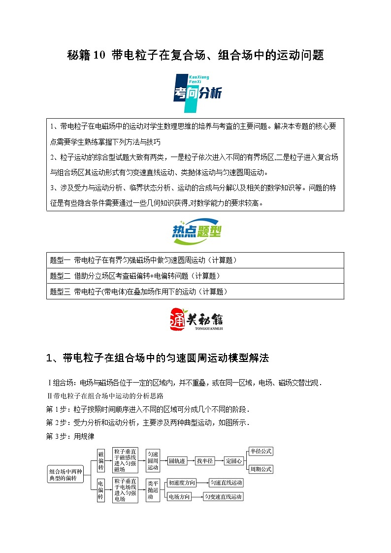 秘籍10 带电粒子在复合场、组合场中的运动问题（原卷版）第1页
