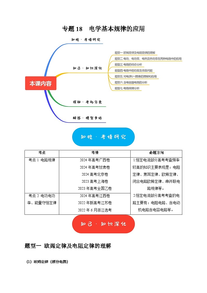 专题18  电学基本规律的应用（教师版）-2025年高考物理热点知识讲练与题型归纳（全国通用）第1页