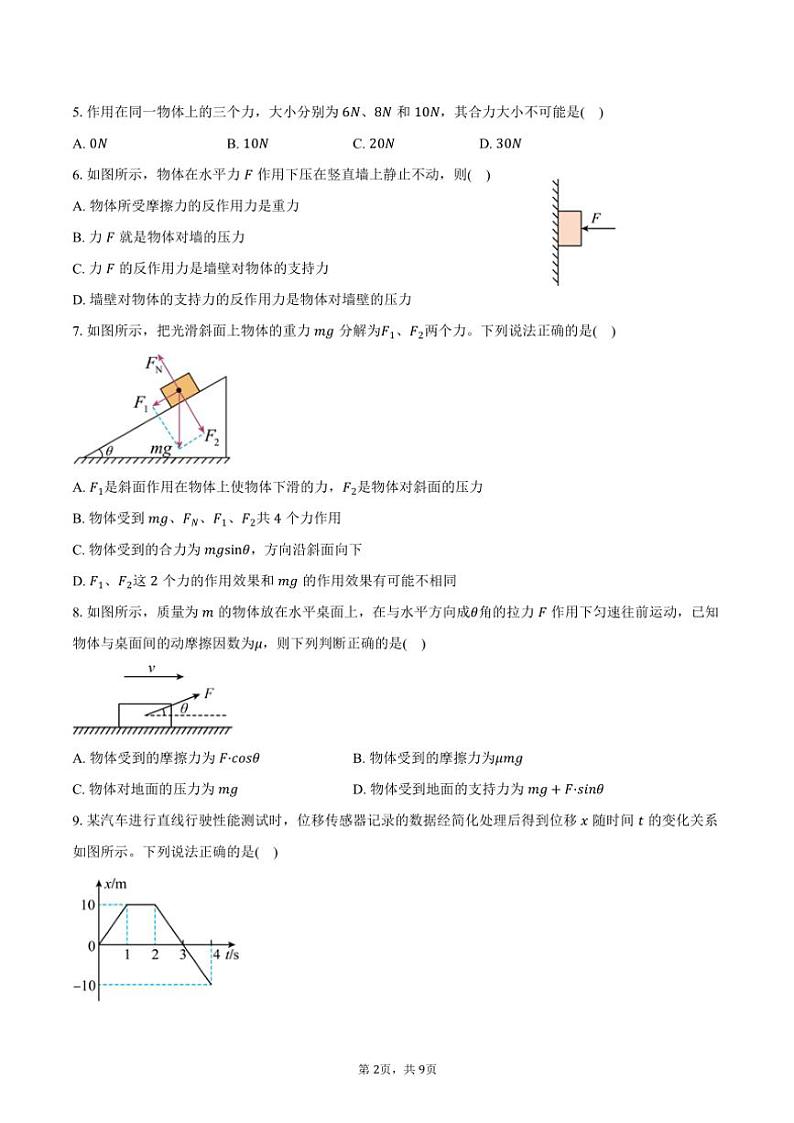 2024～2025学年北京市东城区第五十五中学高一(上)12月月考物理试卷(含答案)第2页