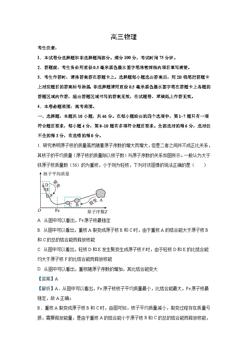 2024-2025学年广西壮族自治区大联考高三(上)11月月考物理试卷(解析版)第1页