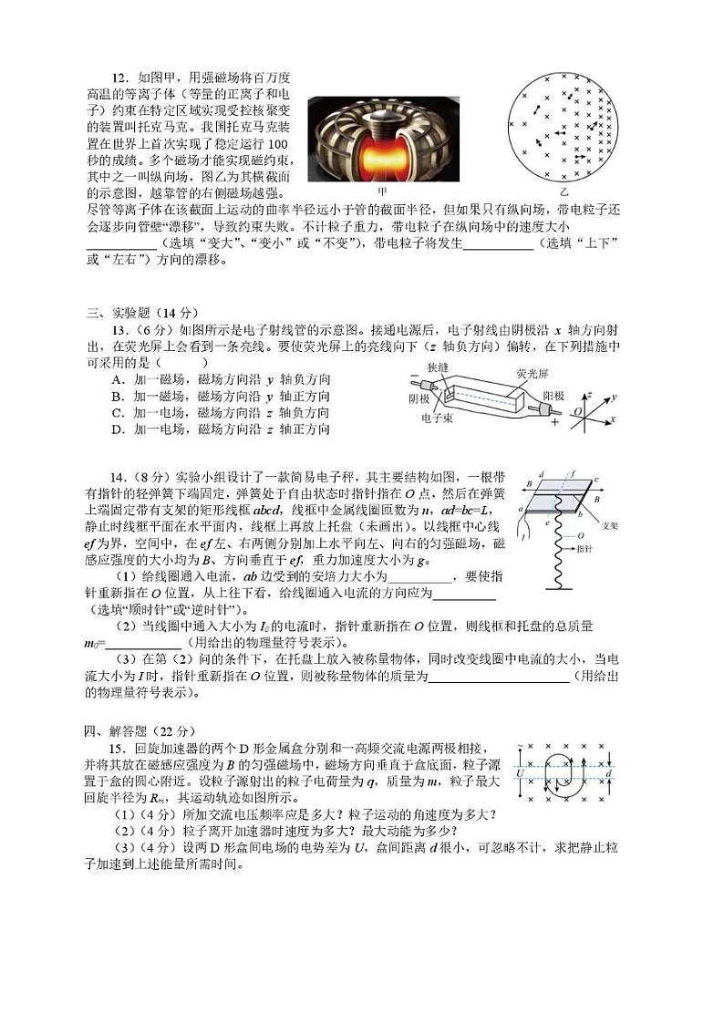 上海市延安中学2024-2025学年高二上学期12月月考物理试卷第3页