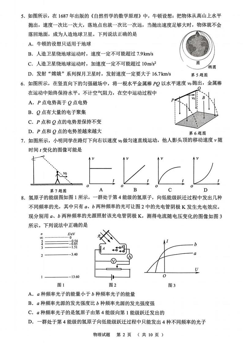2024年浙江省绍兴市诸暨市12月高三(上)诊断性考试试卷物理(含答案)第2页