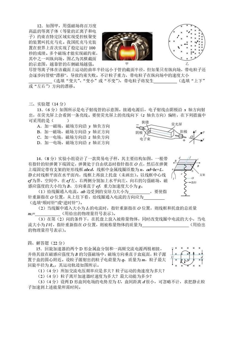 2024～2025学年上海市延安中学高二(上)12月月考物理试卷(含答案)第3页