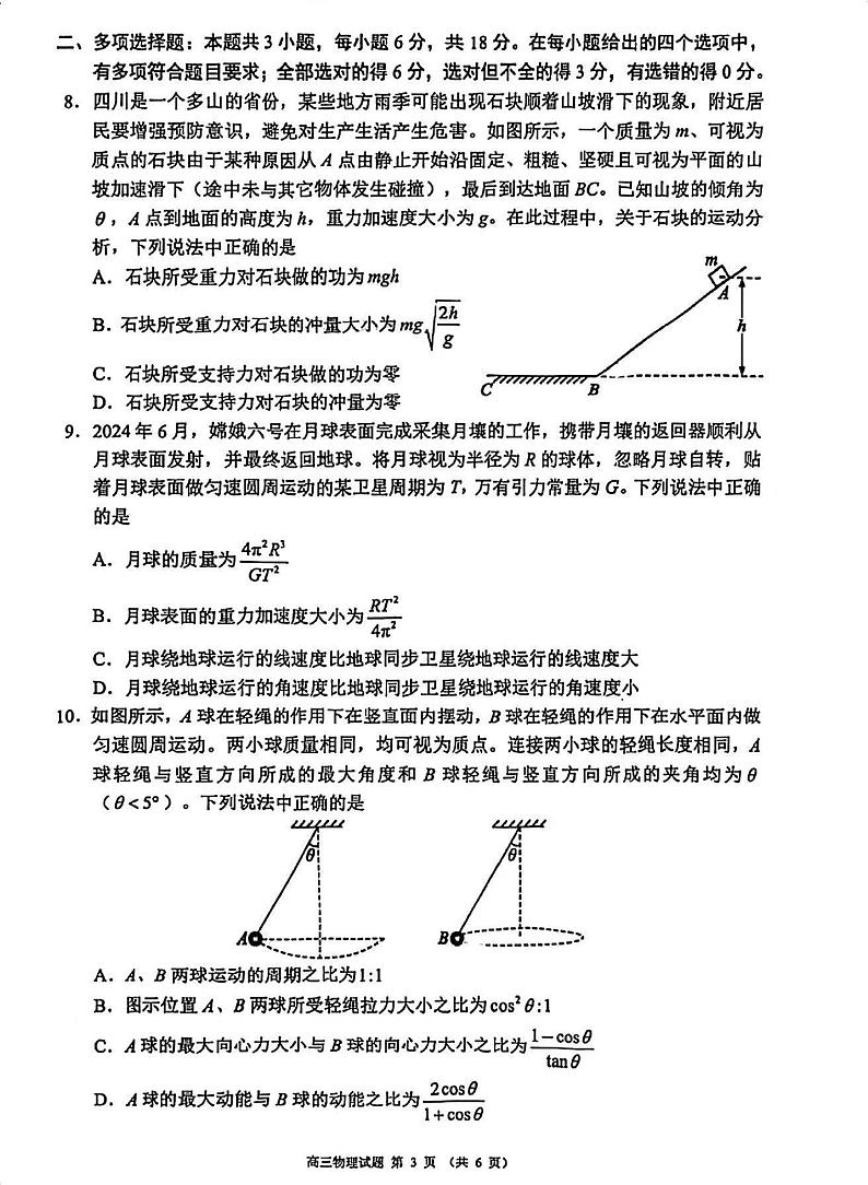 四川省蓉城名校联盟2025届高三上学期12月第一次诊断考-物理试卷+答案第3页
