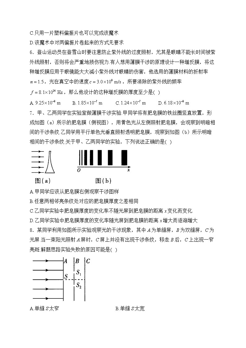 2025届高考物理一轮复习专题训练   光的干涉、衍射和偏振第3页