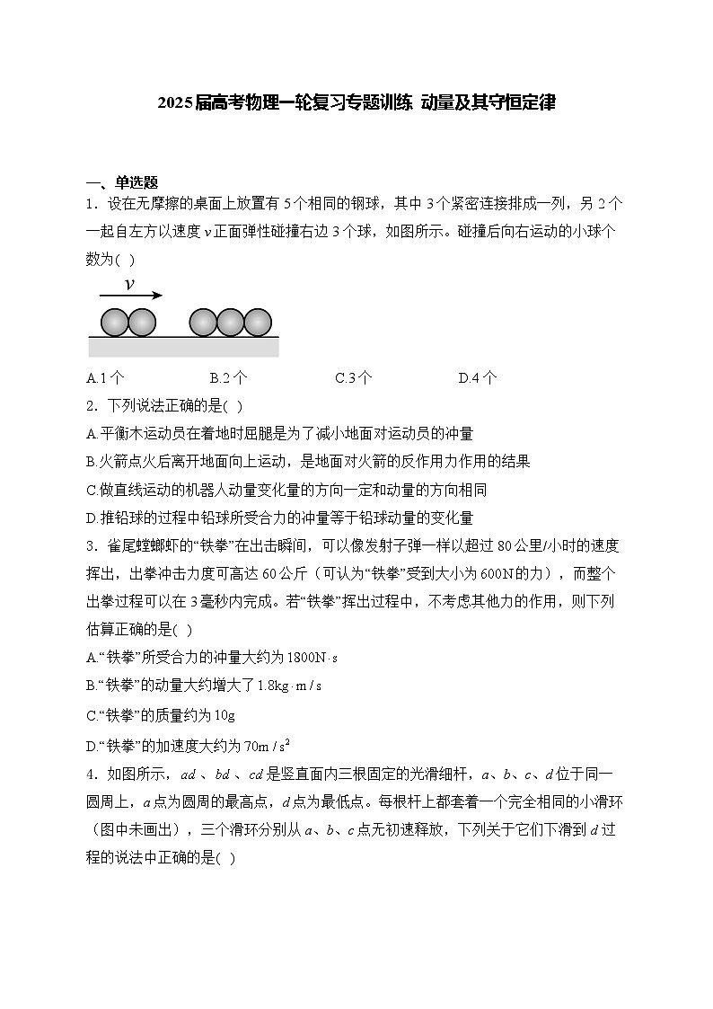 2025届高考物理一轮复习专题训练   动量及其守恒定律第1页