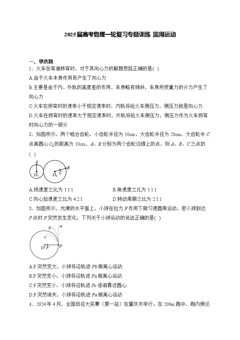 2025届高考物理一轮复习专题训练   圆周运动第1页