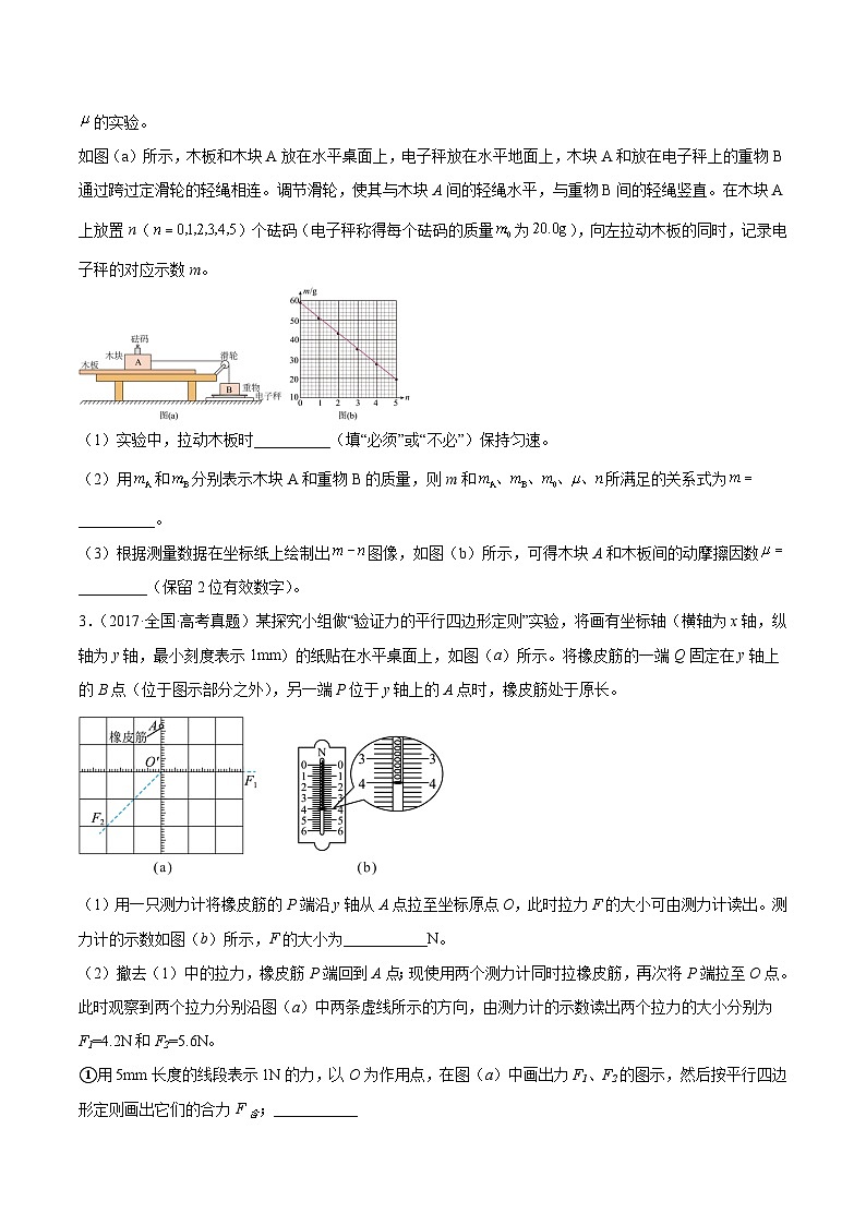 专题71 实验二：力的平行四边形定则和测量动摩擦因数（原卷卷）-【真题汇编】最近10年（2014-2023）高考物理真题分项汇编（全国通用）第2页