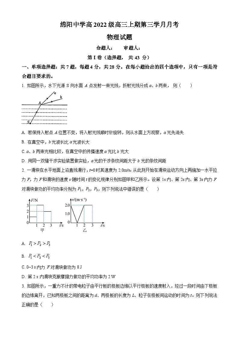 2025绵阳中学高三上学期12月月考试题物理含答案第1页