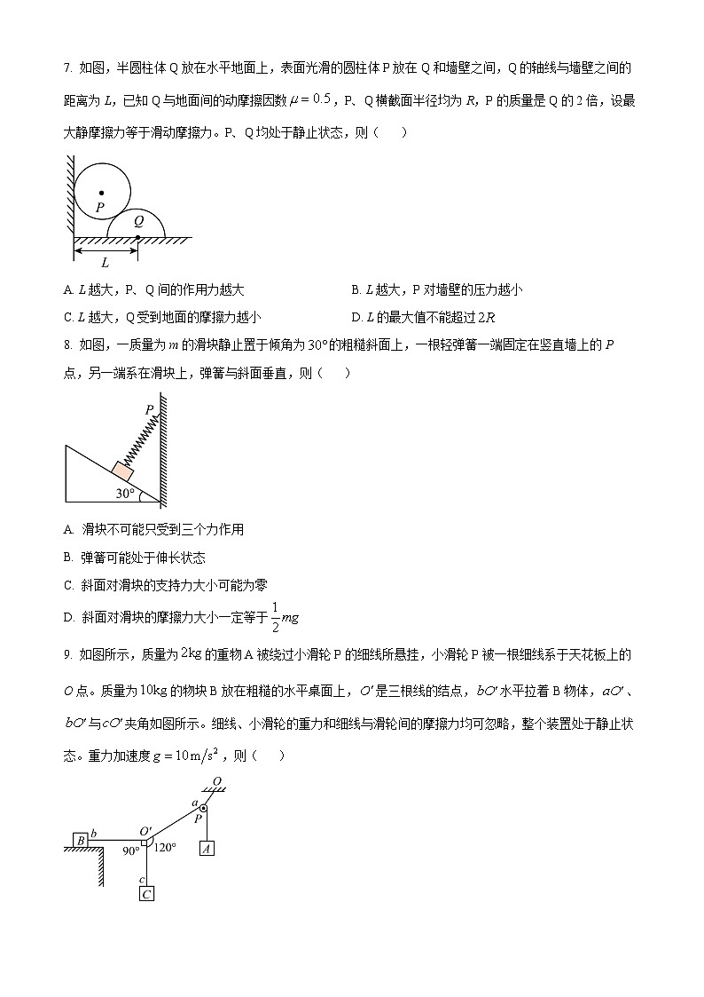 辽宁省实验中学2024-2025学年高一上学期期中阶段测试物理试题 Word版无答案第3页