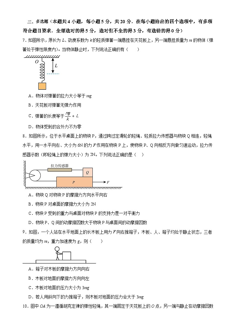 湖南省常德市汉寿县第一中学2024-2025学年高一上学期11月月考物理试题-A4第3页