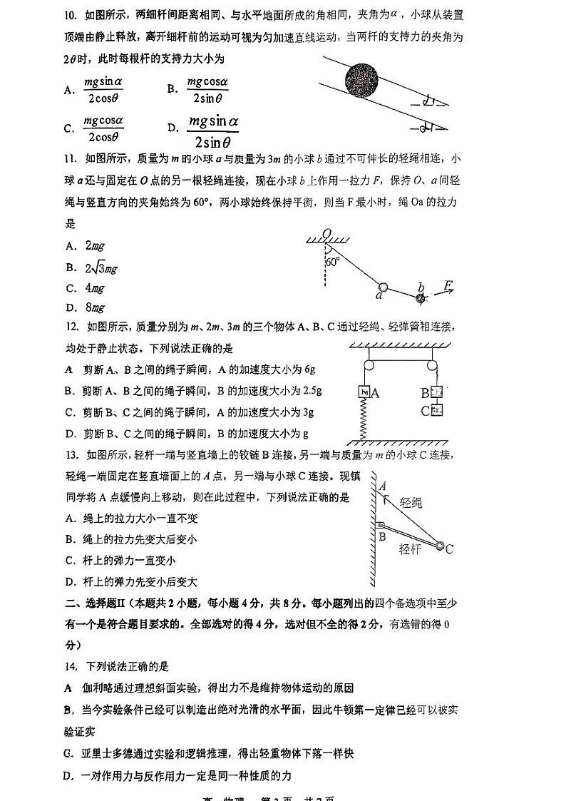 浙江省宁波市2023_2024学年高一物理上学期11月期中试题pdf无答案第3页