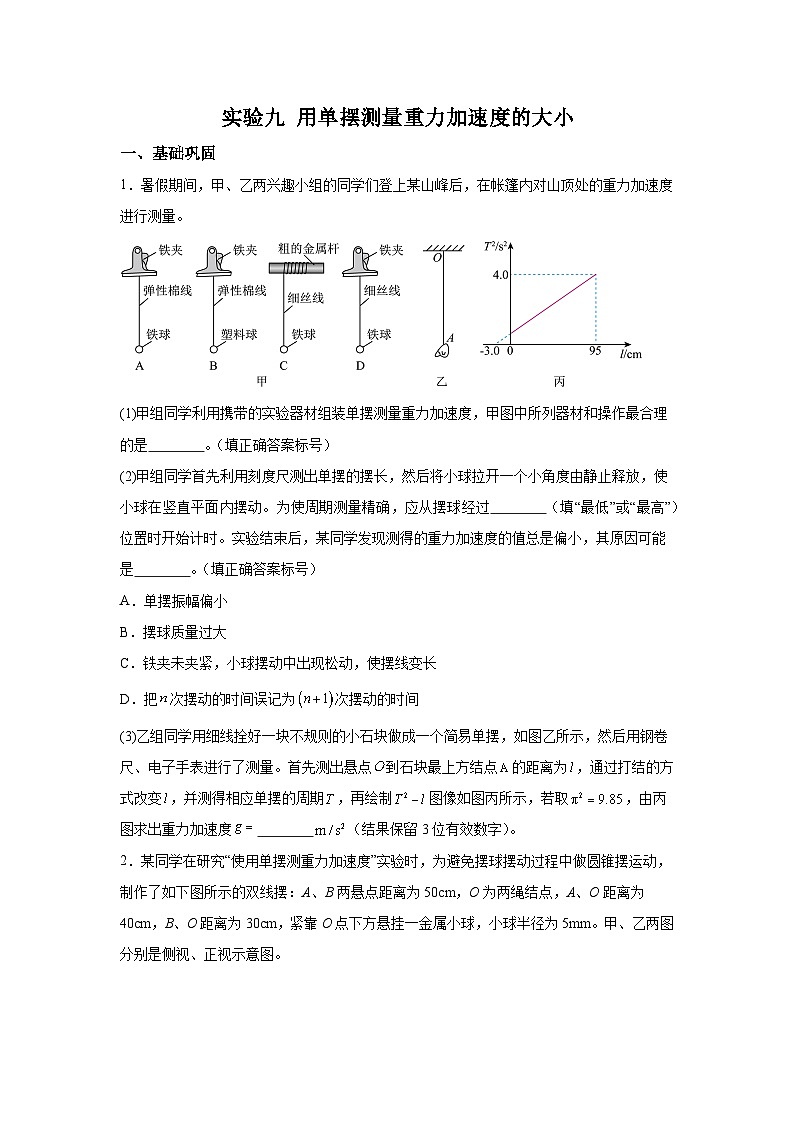 【高考物理】九大力学实验：实验9 用单摆测量重力加速度的大小（对点训练）第1页