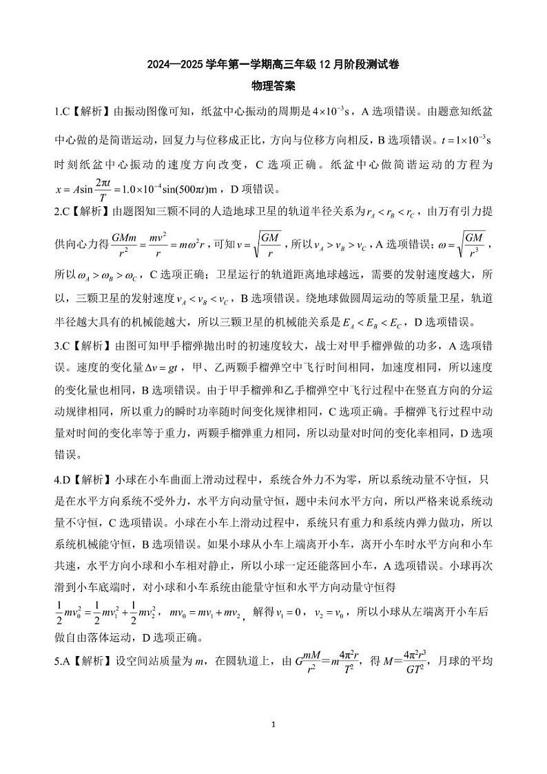 河北省NT教育2025届高三上学期12月阶段性测物理答案第1页
